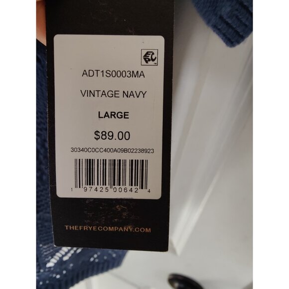 Frye Pointelle Knit Scoop Neck Short Sleeve Pullover Blue Gray Sweater L NWT - Picture 5 of 7